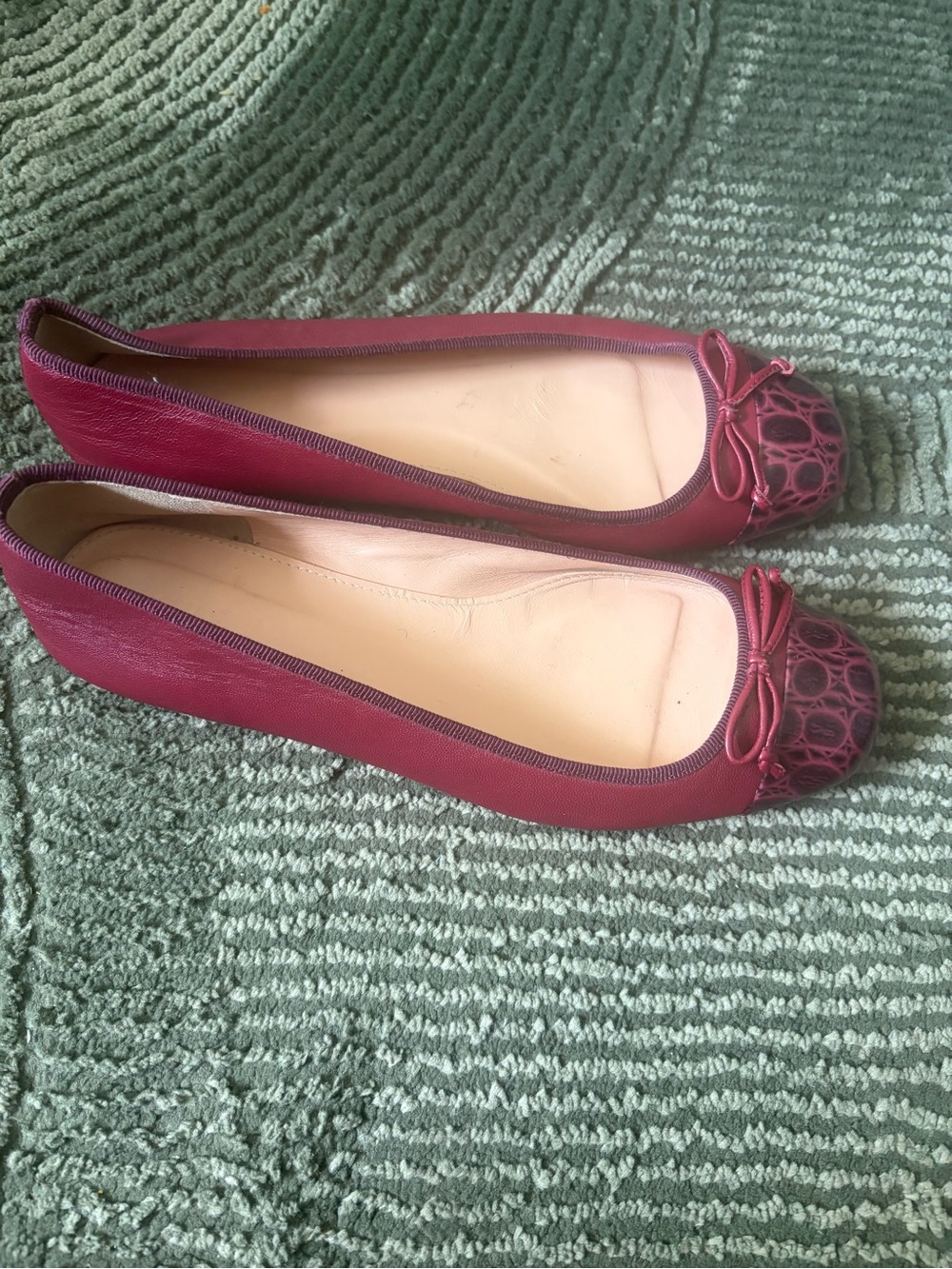 J. Crew Burgundy Croc-Detail Ballet Flats with Bow - Picture 2 of 3